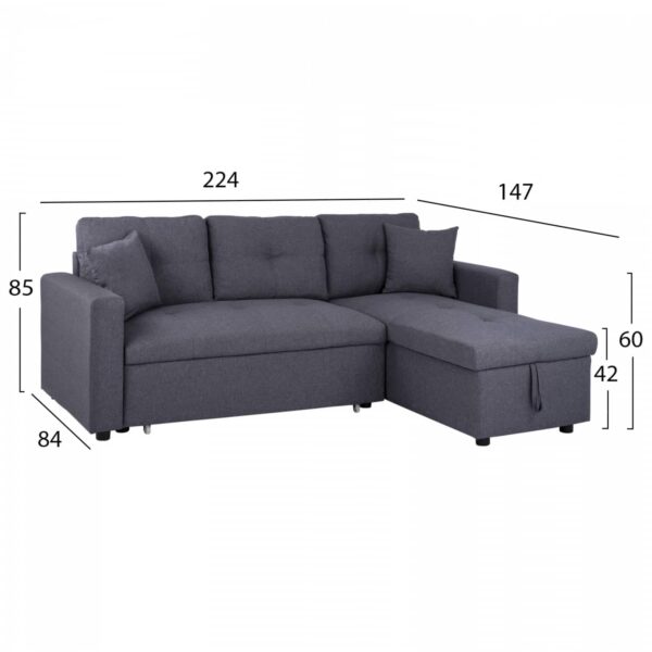 ΚΑΝΑΠΕΣ ΓΩΝΙΑ ΚΡΕΒΑΤΙ WAYNE 224x147x85Υεκ. HM3028.11 ΓΚΡΙ ΥΦΑΣΜΑ - Image 2