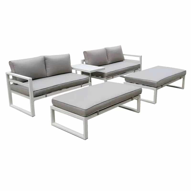 ORBEA Set Καθιστικό Κήπου ALU Άσπρο ORBEA Set Καθιστικό Κήπου ALU Άσπρο, Καναπές 4Θ+2 Πάγκοι+ Τραπέζι, Μαξιλάρι Μπεζ 250x68x60/120x65x30/68x42x52cm - Image 1