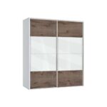 Ντουλάπα Συρόμενη, AVA 5 Λευκό/Καρυδί, 200x210x59, Genomax