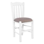 CASA Καρέκλα Οξιά Βαφή Εμποτισμού Άσπρο, Κάθισμα Pu Cappuccino 42x45x88cm - Image 2