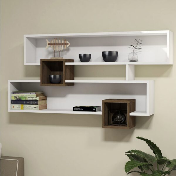 ΡΑΦΙΕΡΑ ΤΟΙΧΟΥ FREYA ΑΠΟ ΜΕΛΑΜΙΝΗ ΣΕ ΛΕΥΚΟ ΚΑΙ ΚΑΡΥΔΙ ΧΡΩΜΑ HM8991.01 120x22x77 εκ. - Image 1