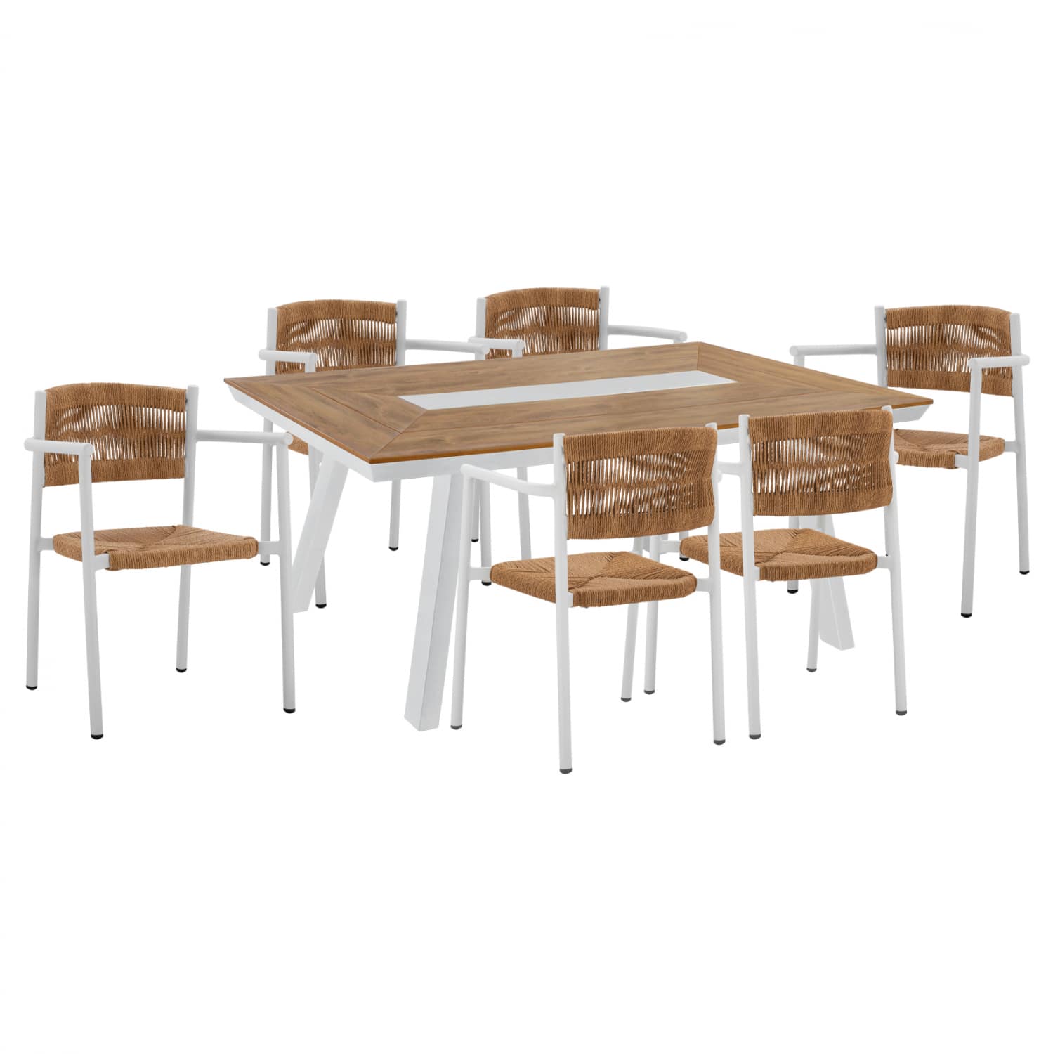 5131.11 Χ1 + 5786.01 Χ6 ΣΕΤ ΤΡΑΠΕΖΑΡΙΑ 7ΤΜΧ ΜΕ ΤΡΑΠΕΖΙ POLYWOOD 200Χ94 & ΠΟΛΥΘΡΟΝΕΣ ΛΕΥΚΕΣ HM11648 - Image 1