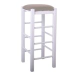 ΤΑΒΕΡΝΑΣ Σκαμπό BAR, Οξιά Βαφή Εμποτισμός Λάκα Άσπρο, Κάθισμα Pu Cappuccino 35x35x81cm - Image 2