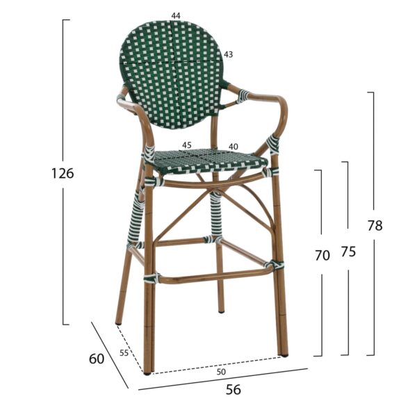ΣΚΑΜΠΟ ΑΛΟΥΜΙΝΙΟΥ BAMBOO LOOK ΜΕ WICKER ΠΡΑΣΙΝΟ ΛΕΥΚΟ HM5794.01 56x60x126 εκ. - Image 2