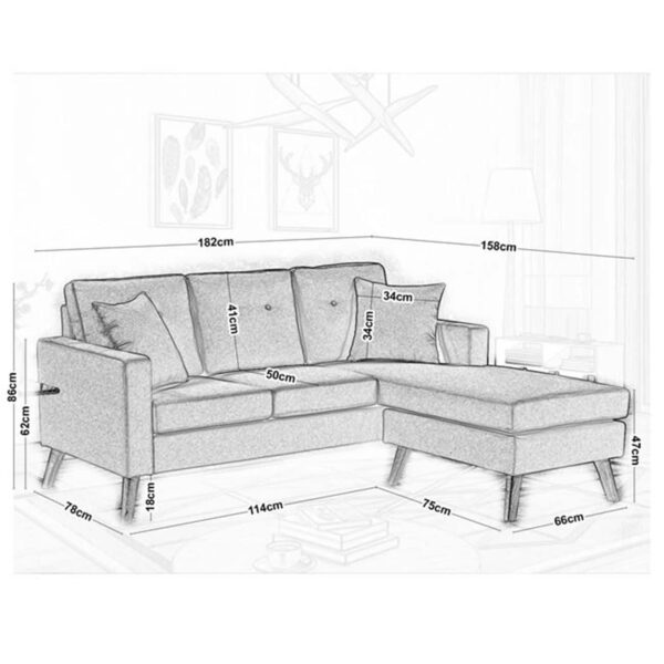 ALAN Καναπές Σαλονιού - Καθιστικού Γωνία Αναστρέψιμος Ύφασμα Καφέ 182x158x78cm H.86cm - Image 3