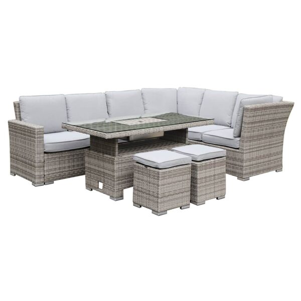 BOOZER Set Σαλόνι-Τραπεζαρ.ALU Τραπέζι ανυψούμενο+2τ 3θ Γωνία +2τ Σκαμπό, Ανοιχτό Γκρι Τραπ:140x80x46/69cm & 8 Θέσεις - Image 2