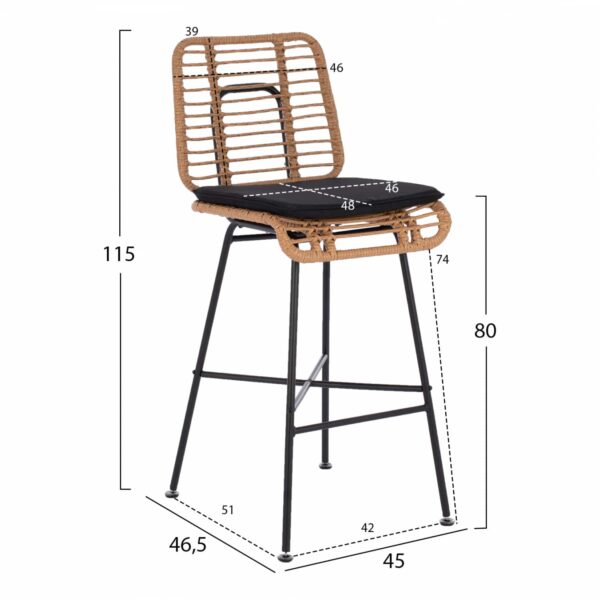 ΣΚΑΜΠΟ ΜΕΤΑΛΛΙΚΟ EDDIE ΜΕ ΜΑΞΙΛΑΡΙ HM5708 ΜΕ WICKER ΜΠΕΖ 45Χ46.5Χ115Υ εκ. - Image 2