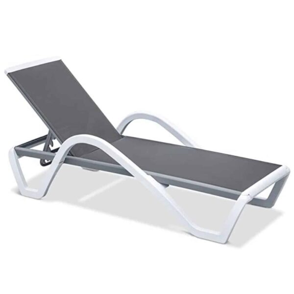 SUMMER K/D Ξαπλώστρα με μπράτσα Αλουμίνιο Ανθρακί, PP Άσπρο - Textilene Γκρι 69/58x196x31cm - Image 2