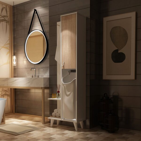 ΕΠΙΠΛΟ ΜΠΑΝΙΟΥ SAGARA ΑΠΟ ΜΕΛΑΜΙΝΗ ΜΕ ΚΑΛΑΘΙ ΑΠΛΗΤΩΝ HM9178 ΛΕΥΚΟ SONAMA 64x30x178Y εκ. - Image 5