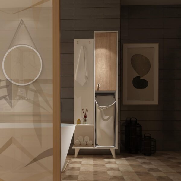 ΕΠΙΠΛΟ ΜΠΑΝΙΟΥ SAGARA ΑΠΟ ΜΕΛΑΜΙΝΗ ΜΕ ΚΑΛΑΘΙ ΑΠΛΗΤΩΝ HM9178 ΛΕΥΚΟ SONAMA 64x30x178Y εκ. - Image 6