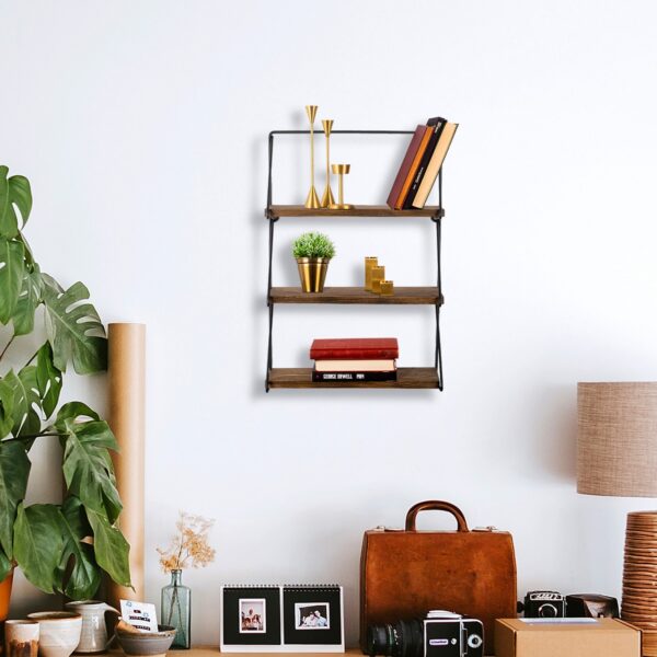 ΡΑΦΙΕΡΑ ΤΟΙΧΟΥ KERSTIN ΑΠΟ ΜΑΣΙΦ ΞΥΛΟ ΕΛΑΤΟΥ ΜΕ ΜΑΥΡΟ ΜΕΤΑΛΛΙΚΟ ΣΚΕΛΕΤΟ HM9115.01 40x15x60Υεκ. - Image 5