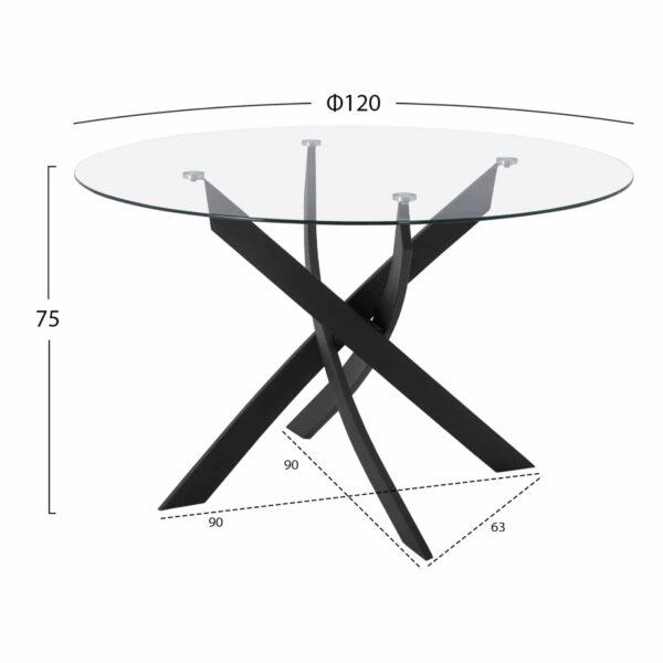 ΤΡΑΠΕΖΙ ΤΡΑΠΕΖΑΡΙΑΣ ΣΤΡΟΓΓΥΛΟ JADA ΜΕΤΑΛΛΙΚΟ ΜΑΥΡΟ ΜΕ ΓΥΑΛΙ HM8733.01 Φ120X75Y εκ. - Image 2