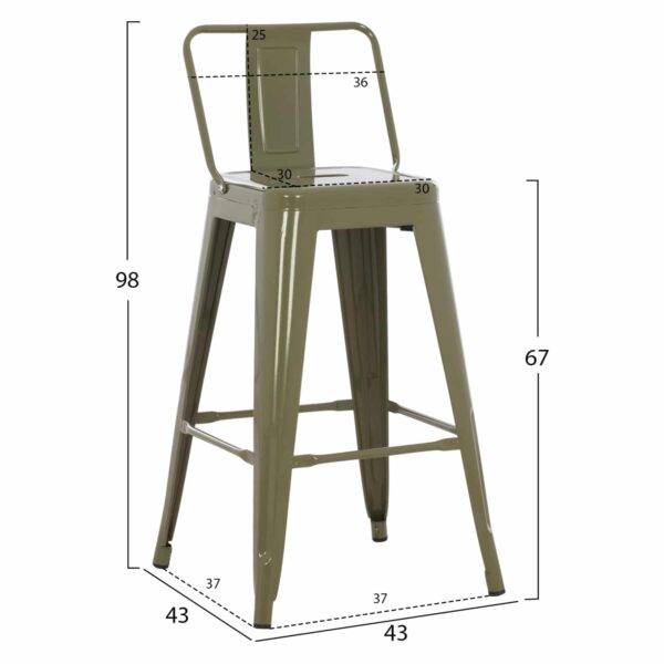 ΣΚΑΜΠΟ ΜΕΣΑΙΟΥ ΥΨΟΥΣ ΜΕΤΑΛΛΙΚΟ MELITA ΣΕ DARK OLIVE GREEN HM8574.03 42x42x98 cm. - Image 2