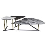 BARRY Set-3 Τραπεζ.Σαλονιού, Μέταλλο Βαφή Χρυσό,Επιφάνειες: Ξύλο Καρυδί+Μάρμαρα Άσπρο-Γκρι 48x61x51/69x88x42/130x103x33cm