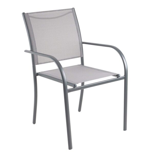 LANGLEY Πολυθρόνα Κήπου - Βεράντας, Μέταλλο Βαφή Ανθρακί Textilene Γκρι, Στοιβαζόμενη 55x68x87cm - Image 2