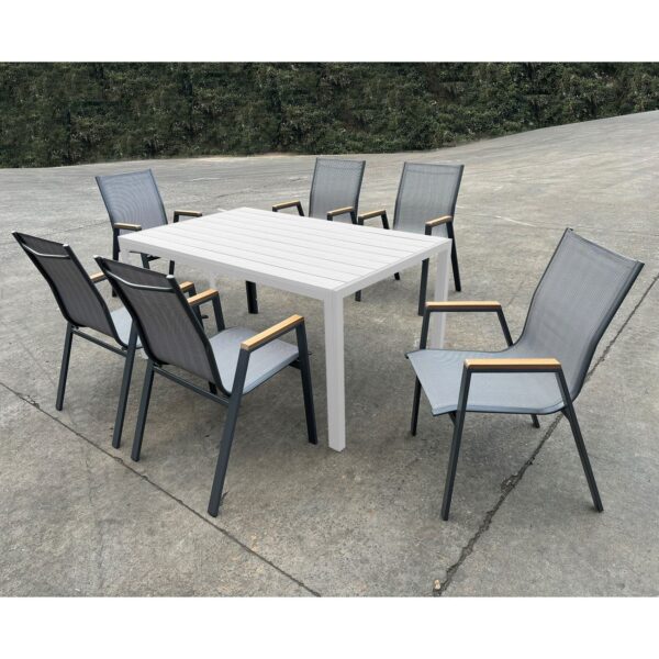 VIRNA Πολυθρόνα Κήπου Βεράντας, Μέταλλο Βαφή Ανθρακί Textilene Γκρι,Polywood Φυσικό 56x63x90cm - Image 3