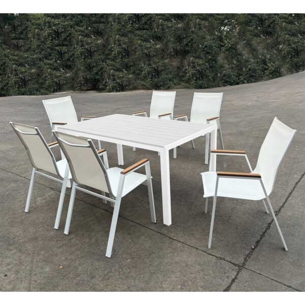 VIRNA Πολυθρόνα Κήπου Βεράντας, Μέταλλο Βαφή Άσπρο, Textilene Άσπρο,PolywoodΦυσικό 56x63x90cm - Image 3