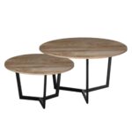 TEDDY Set-2 Τραπεζάκια Σαλονιού-Καθιστικού, Μέταλλο Μαύρο, Απόχρωση Καρυδί Φ.80 H.45cm + Φ.60 H.35cm - Image 2