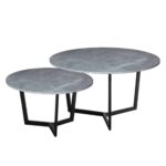 TEDDY Set-2 Τραπεζάκια Σαλονιού-Καθιστικού, Μέταλλο Μαύρο, Απόχρωση Cement Φ.80 H.45cm + Φ.60 H.35cm - Image 2
