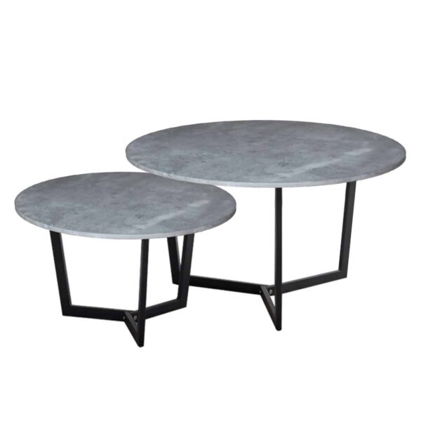 TEDDY Set-2 Τραπεζάκια Σαλονιού-Καθιστικού, Μέταλλο Μαύρο, Απόχρωση Cement Φ.80 H.45cm + Φ.60 H.35cm - Image 2