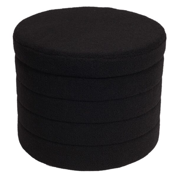 GROOVY Σκαμπό Αποθηκευτικό, Teddy Ύφασμα Μαύρο Φ56cm H.45cm - Image 2