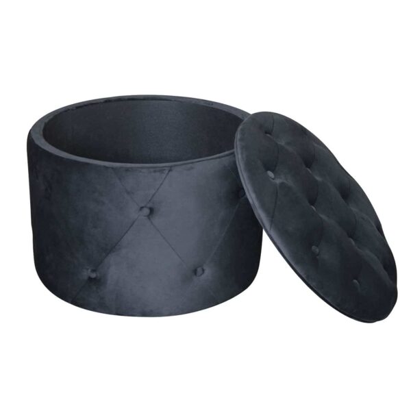 TRAVIS Σκαμπό Αποθηκευτικό, Ύφασμα Velure Απόχρωση Μαύρο Φ60cm H.45cm - Image 3