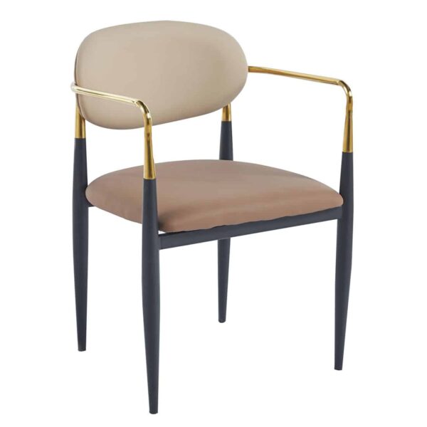 OLIVE Πολυθρόνα Μέταλλο Βαφή Μαύρο-Gold, Pu Μπεζ-Cappuccino 53x53x80cm - Image 2