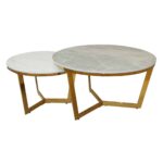 OTTO Set 2 Τραπεζάκια Σαλονιού , Χρώμιο Χρυσό, Sintered Stone Grey-White Marble Φ.80 H.45cm + Φ.60 H.38cm - Image 2