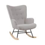 ALMA Rocking Πολυθρόνα Μπερζέρα Καθιστικού, Teddy Ύφ.Αν.Γκρι, Βάση Μαύρο-Φυσικό 67x86x92cm - Image 2