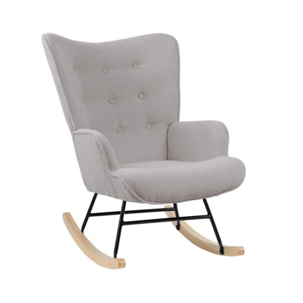 ALMA Rocking Πολυθρόνα Μπερζέρα Καθιστικού, Teddy Ύφ.Αν.Γκρι, Βάση Μαύρο-Φυσικό 67x86x92cm - Image 2