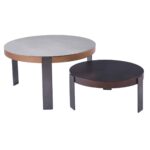 TRENDY Set-2 Τραπεζάκια Σαλονιού, Μέταλλο Ανθρακί, Sintered Stone Καρυδί-Cement Φ60 H.28cm + Φ80 H.43cm - Image 2
