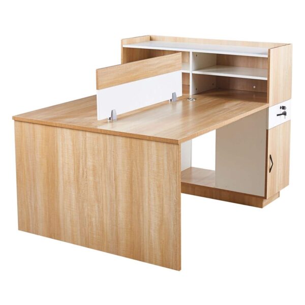 WORKSTATION Γραφείο - Σταθμός Εργασίας 2 Θέσεων, Melamine Απόχρωση Sonoma-Άσπρο 160x120x75cm - Image 2