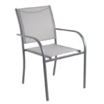 LANGLEY Πολυθρόνα Κήπου - Βεράντας, Μέταλλο Βαφή Ανθρακί Textilene Γκρι, Στοιβαζόμενη 55x68x87cm