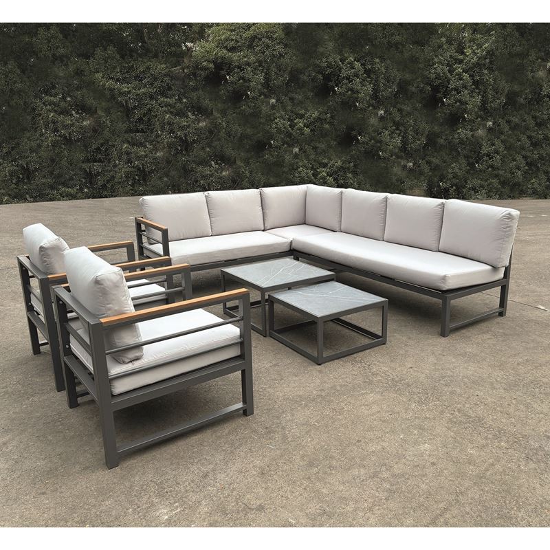 MARILIAN Set Σαλόνι Κήπου MARILIAN Set Σαλόνι Κήπου, Πολυμορφικό 6τεμ, Μέταλλο Βαφή Ανθρακί, Μαξιλάρια Γκρι 2 Πολυθρ+2 Καναπ+2 Τραπεζάκια - Image 1