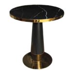 OLIVE Τραπέζι Βαφή Μαύρο-Gold, Επιφάνεια Sintered Stone Black Marble Φ70x73cm