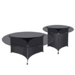 VENET Set 2 Τραπεζάκια Σαλονιού - Καθιστικού, Μέταλλο Μαύρο, Γυαλί Clear Black Φ90x32cm + Φ60x40cm