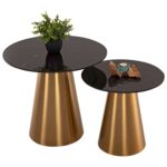 ΒΟΗΘΗΤΙΚΑ ΤΡΑΠΕΖΑΚΙΑ 2ΤΜΧ RENGI HM9665 ΜΕΤΑΛΛΟ ΧΡΥΣΟ-ΜΑΥΡΟ ΚΕΡΑΜΙΚΟ TOP Φ56&Φ43 εκ. - Image 3