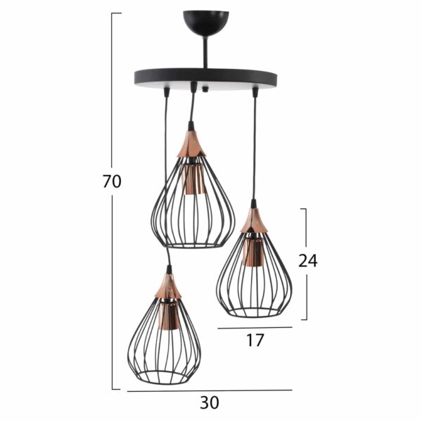 ΦΩΤΙΣΤΙΚΟ ΟΡΟΦΗΣ 3-ΦΩΤΟ ΑΣΣΥΜΕΤΡΗ ΚΡΕΜΑΣΗ ΜΕΤΑΛΛΟ ΜΑΥΡΟ Φ30x70Yεκ.HM7685.01 - Image 2