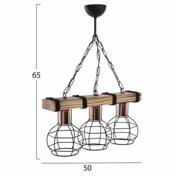 ΦΩΤΙΣΤΙΚΟ ΟΡΟΦΗΣ 3-ΦΩΤΟ ΜΕ ΞΥΛΟ ΚΑΙ ΜΕΤΑΛΛΙΚΑ ΠΛΕΓΜΑΤΑ 50x16x65Yεκ.HM7682.01 - Image 2