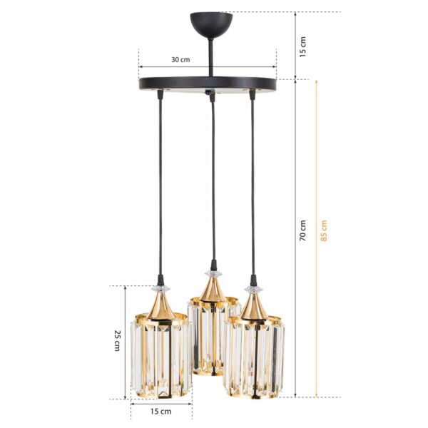 ΦΩΤΙΣΤΙΚΟ ΟΡΟΦΗΣ 3ΦΩΤΟ ΜΕΤΑΛΛΙΚΟ ΚΑΙ ΓΥΑΛΙ ΧΡΥΣΟ HM7661.01 Φ30x100Υ εκ. - Image 2