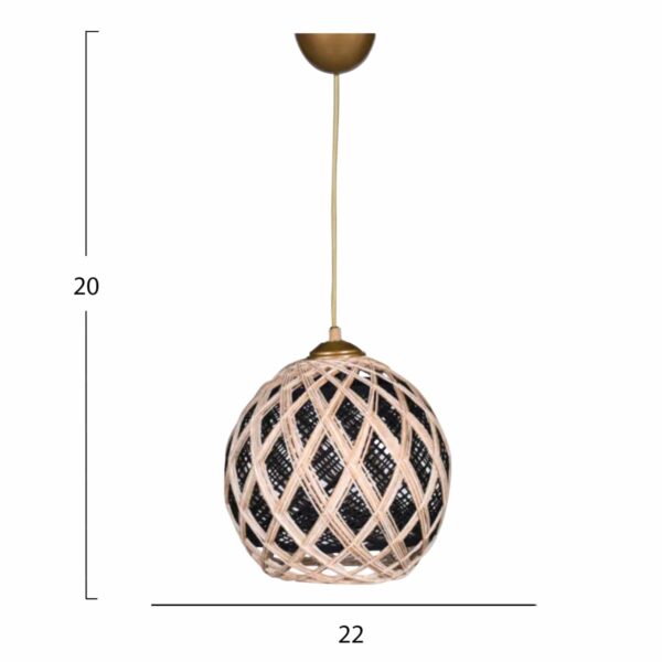 ΦΩΤΙΣΤΙΚΟ ΟΡΟΦΗΣ ΚΡΕΜΑΣΤΟ ΑΠΟ ΣΧΟΙΝΙ ΜΠΕΖ ΜΑΥΡΟ HM7644.01 22x18x20Y εκ. - Image 2