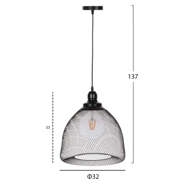 ΦΩΤΙΣΤΙΚΟ ΟΡΟΦΗΣ ΚΡΕΜΑΣΤΟ HM4100 ΜΕΤΑΛΛΙΚΗ ΔΙΚΤΥΩΤΗ ΚΑΜΠΑΝΑ ΚΑΠΕΛΟ Φ32x137Yεκ. - Image 2