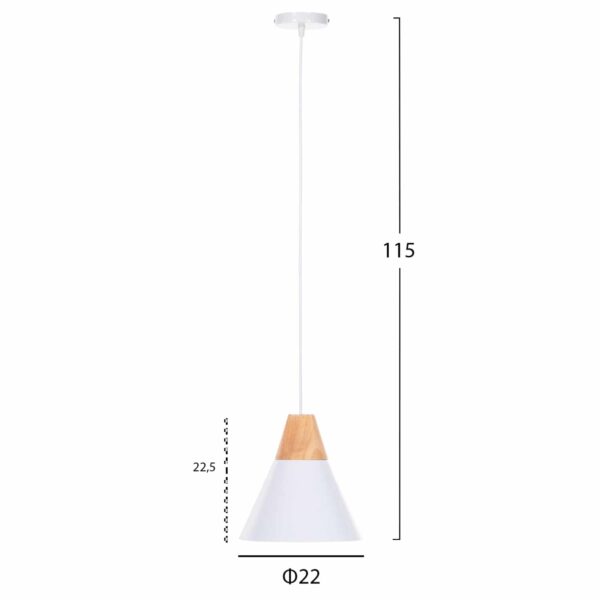 ΦΩΤΙΣΤΙΚΟ ΟΡΟΦΗΣ ΚΡΕΜΑΣΤΟ HM4149 ΛΕΥΚΟ ΜΕΤΑΛΛΙΚΟ ΚΑΠΕΛΟ-ΞΥΛΟ Φ22x115Υ εκ. - Image 2