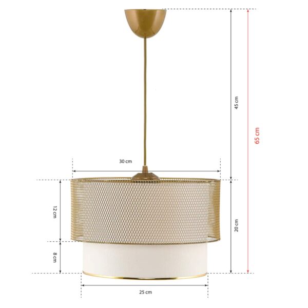 ΦΩΤΙΣΤΙΚΟ ΟΡΟΦΗΣ ΚΡΕΜΑΣΤΟ HM7659.02,ΧΡΥΣΟ ΜΕΤΑΛΛΟ, ΥΦΑΣΜΑ ΛΕΥΚΟ, Φ30x65 εκ. - Image 2