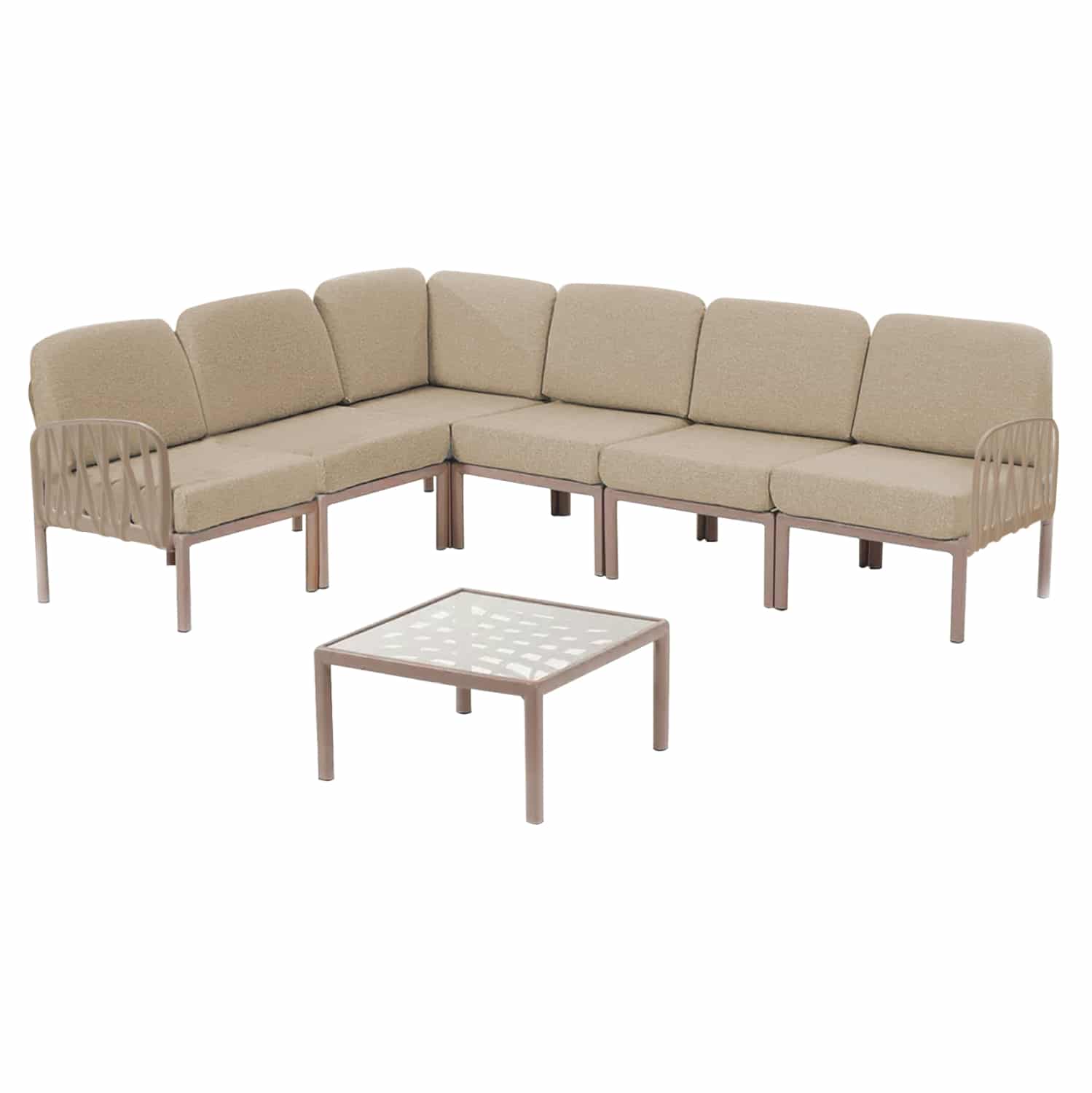 HM5931.02 ΚΑΝΑΠΕΣ ΓΩΝΙΑ ΜΕ ΤΡΑΠΕΖΙ ΕΞ. ΧΩΡΟΥ ΠΟΛΥΠΡΟΠΥΛΕΝΙΟΥ ΚΑΠΟΥΤΣΙΝΟ-ΜΠΕΖ HM5931.02 - Image 1