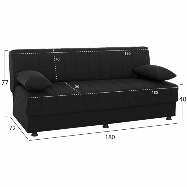ΚΑΝΑΠΕΣ ΚΡΕΒΑΤΙ ANDRI ΤΡΙΘΕΣΙΟΣ ΜΑΥΡΟΣ HM3239.01 180x72x77 εκ. - Image 2