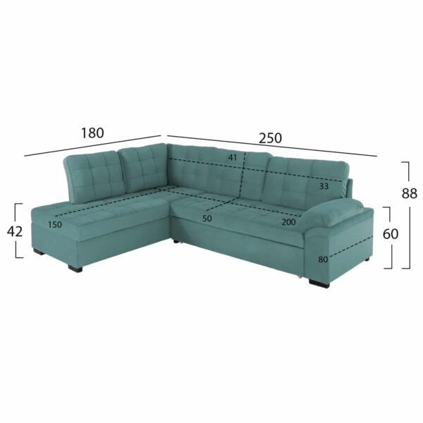ΚΑΝΑΠΕΣ ΚΡΕΒΑΤΙ JADE HM3144.04L ΑΡΙΣΤΕΡΗ ΓΩΝΙΑ ΒΕΡΑΜΑΝ ΒΕΛΟΥΔΟ 250x80-180x73-88Υεκ. - Image 2
