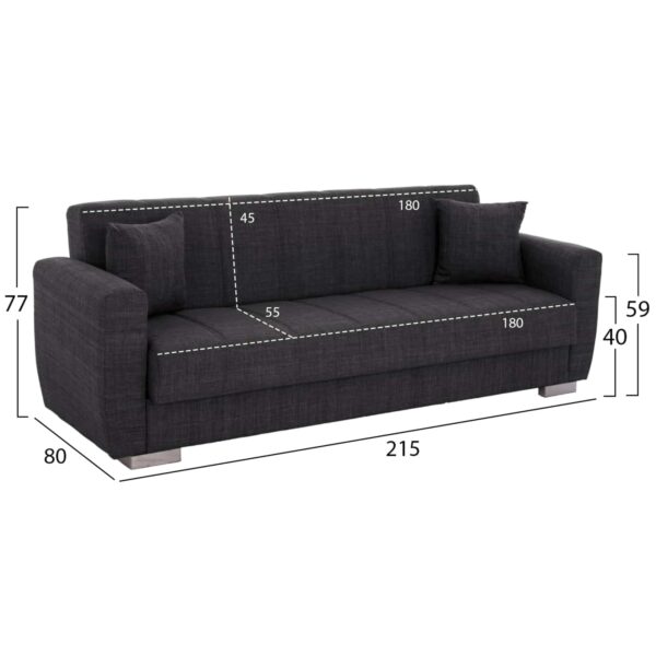 ΚΑΝΑΠΕΣ ΚΡΕΒΑΤΙ POLYA ΤΡΙΘΕΣΙΟΣ HM3240.03 ΓΚΡΙ 215x85x76Υ εκ. - Image 2