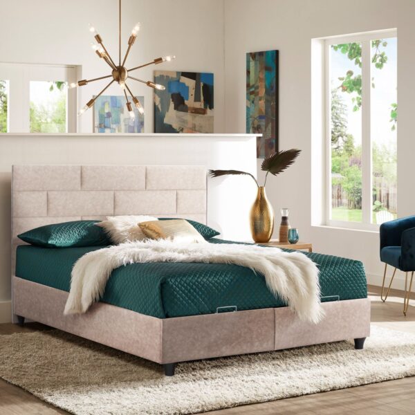 ΚΡΕΒΑΤΙ HM627.22 SOLEDAD, ΜΕ ΑΠΟΘΗΚΕΥΤΙΚΟ, ΜΠΕΖ ΥΦΑΣΜΑ, 160x200 εκ - Image 2