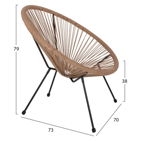 ΠΟΛΥΘΡΟΝΑ ACAPULCO Τ. ΦΩΛΙΑ ΜΕΤΑΛΛΟ ΜΑΥΡΟ ΜΕ TWISTED WICKER HM5871.01 70x73x79 εκ. - Image 2
